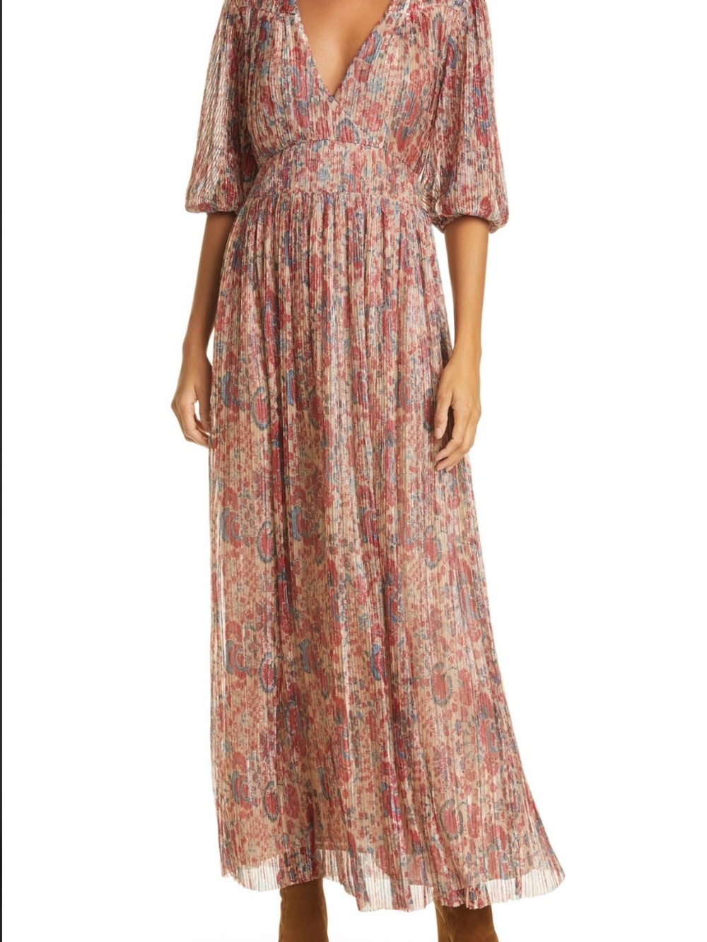 ba&sh Pink Floral Pleated Maxi Dress